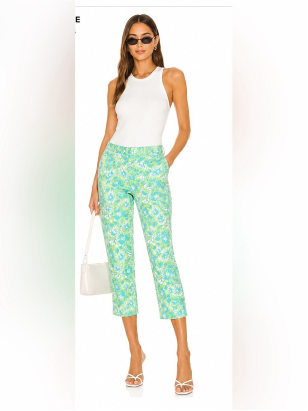 Kate Hill Floral Capri Pants - Aqua Lime White